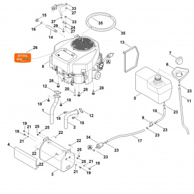 H - Двигатель, бак (Минитрактор-косилка Stihl RT 5112.1, 61600113256)